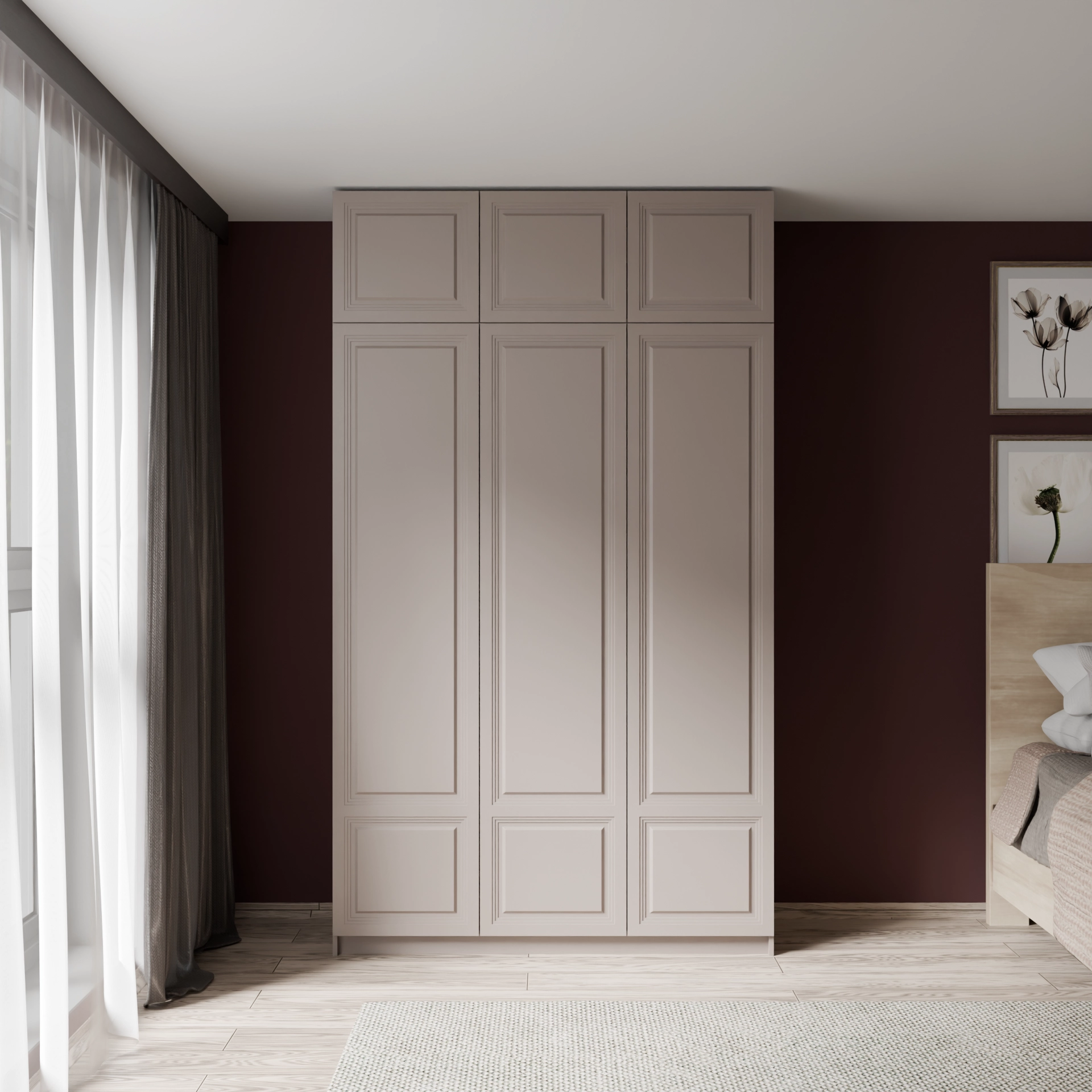 Шкаф с антресолью и фрезерованными фасадами Марс Кашемир (Оргей+)
